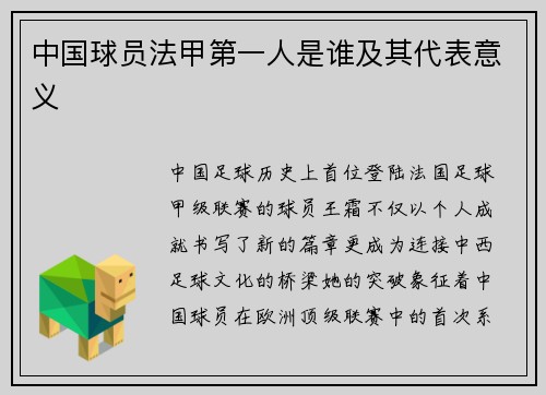 中国球员法甲第一人是谁及其代表意义